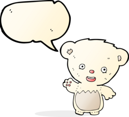 cartoon polar bear cub waving with speech bubble