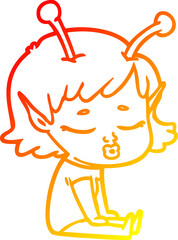 warm gradient line drawing of a cute alien girl cartoon