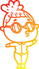 warm gradient line drawing of a cartoon woman wearing glasses