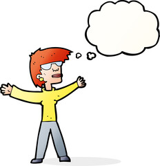 cartoon woman wearing glasses with thought bubble