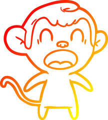 warm gradient line drawing of a shouting cartoon monkey