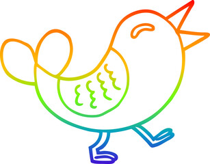 rainbow gradient line drawing of a cartoon bluebird