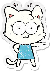 distressed sticker of a cartoon surprised cat