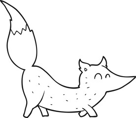 freehand drawn black and white cartoon little wolf