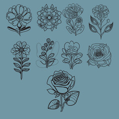 Flower Line Art vector art flat design 