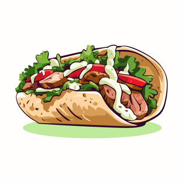 Gyros Pita Greek Traditional Food Vector Illustration