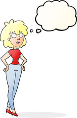freehand drawn thought bubble cartoon surprised woman