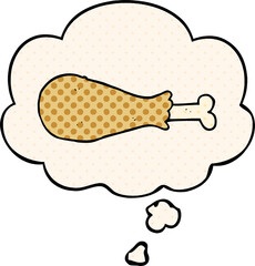 cartoon chicken leg with thought bubble in comic book style