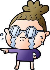 cartoon crying woman wearing spectacles