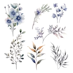 Meubelstickers Aquarel natuur set set of floral watercolor smoky grey