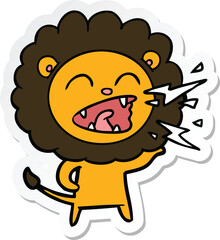 sticker of a cartoon roaring lion
