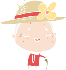 flat color style cartoon old lady