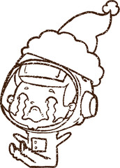 Christmas Astronaut Charcoal Drawing