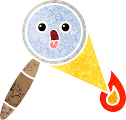 retro illustration style cartoon of a magnifying glass