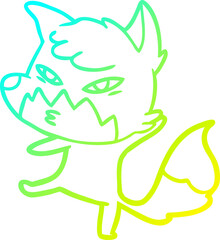 cold gradient line drawing of a clever cartoon fox