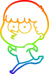 Obraz premium rainbow gradient line drawing of a cartoon curious boy running