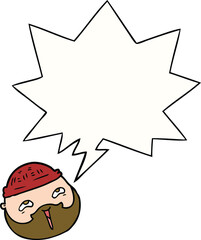 cartoon male face with beard with speech bubble