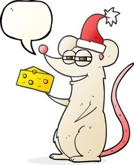 freehand drawn speech bubble cartoon christmas mouse