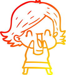 warm gradient line drawing of a cartoon happy woman