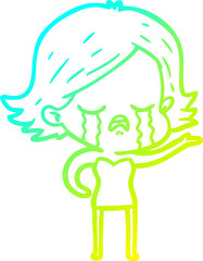 cold gradient line drawing of a cartoon girl crying