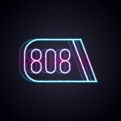 Obraz premium Glowing neon line Drum machine music producer equipment icon isolated on black background. Vector