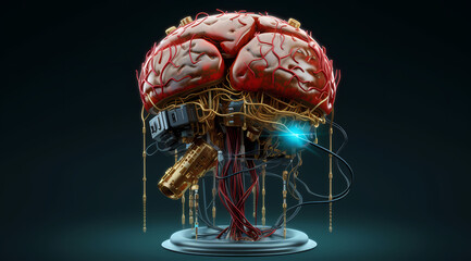 Obraz na płótnie Canvas A brain with electronic components-Generative AI
