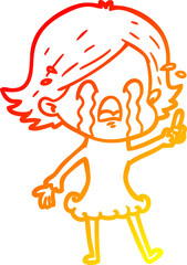 warm gradient line drawing of a cartoon woman crying