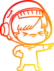 warm gradient line drawing of a cartoon astronaut woman