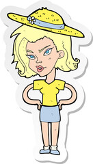sticker of a cartoon woman in summer hat