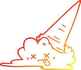 warm gradient line drawing of a splatted ice cream cartoon
