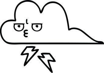 line drawing cartoon of a thunder cloud