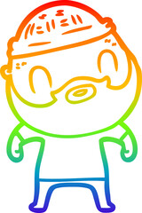 rainbow gradient line drawing of a cartoon bearded man