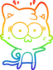 rainbow gradient line drawing of a cartoon surprised cat