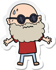 sticker of a cartoon worried man with beard and sunglasses