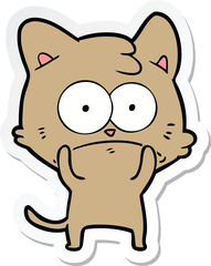 sticker of a cartoon nervous cat