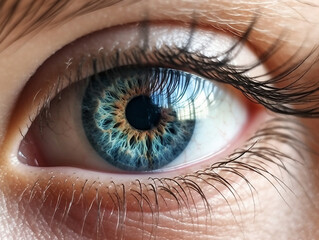 Irisaufnahme mit Augen und Wimpern Nahaufnahme, ai generativ