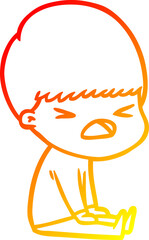 Fototapeta premium warm gradient line drawing of a cartoon stressed man