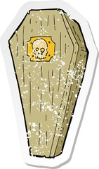retro distressed sticker of a spooky cartoon coffin