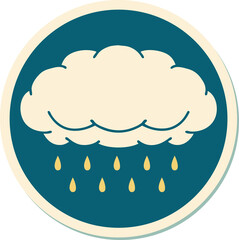 sticker of tattoo in traditional style of a cloud raining