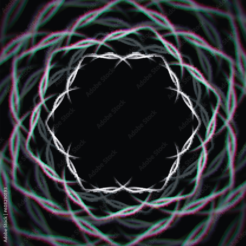 Poster mystic shiny hex shaped frame with aberrations