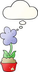 cute cartoon flower with thought bubble in smooth gradient style