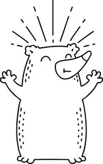 illustration of a traditional black line work tattoo style happy bear