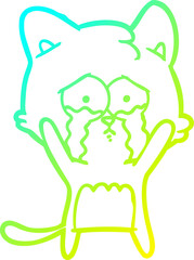 cold gradient line drawing of a cartoon cat