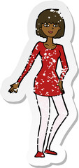 retro distressed sticker of a cartoon woman in dress