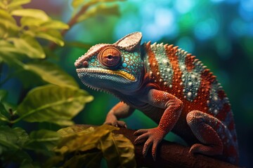 Fototapeta premium Exquisite Chameleon Perched on Tree Branch