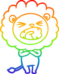 rainbow gradient line drawing of a cartoon lion