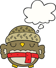 cute cartoon owl in hat with thought bubble