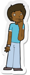 sticker of a cartoon boy wondering