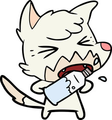 angry cartoon fox opening water bottle