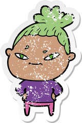 distressed sticker of a cartoon woman